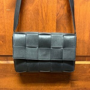 Quince Black Woven LeatherCrossbody Bag